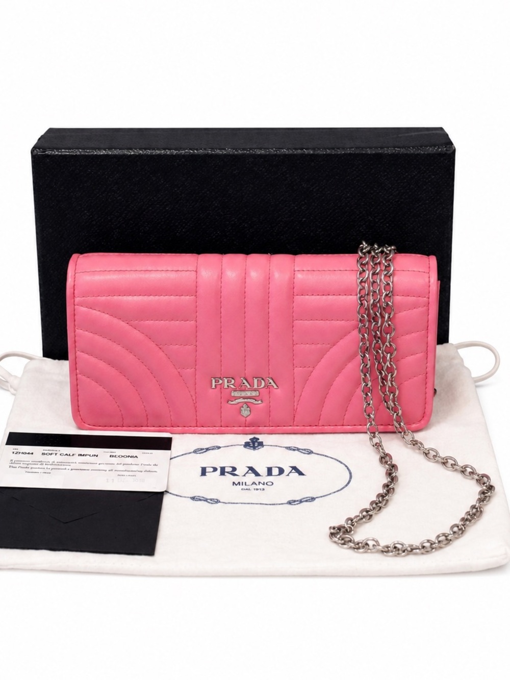 Prada Milano Pink Quilted Diagramme Crossbody Wallet On Chain